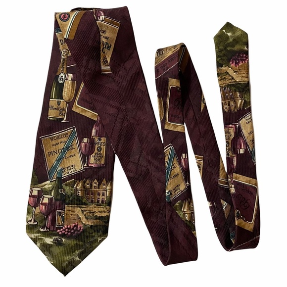 Sedgewick Harry Rosen Silk Wine Lovers Brown Novelty Tie Necktie OS - Picture 2 of 9